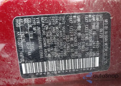 2023 Nissan Rogue Sv Fwd из США, поврежденный, VIN JN8BT3BAXPW013986